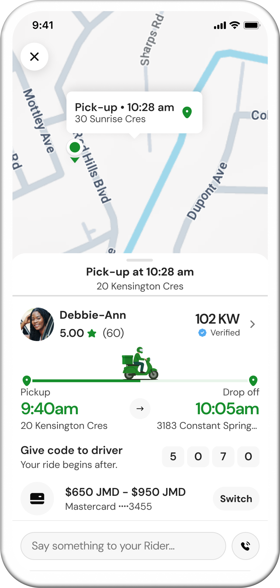 Customer app interface